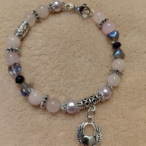 Chic Pink and Silver Beaded Bracelet with Heart Charm